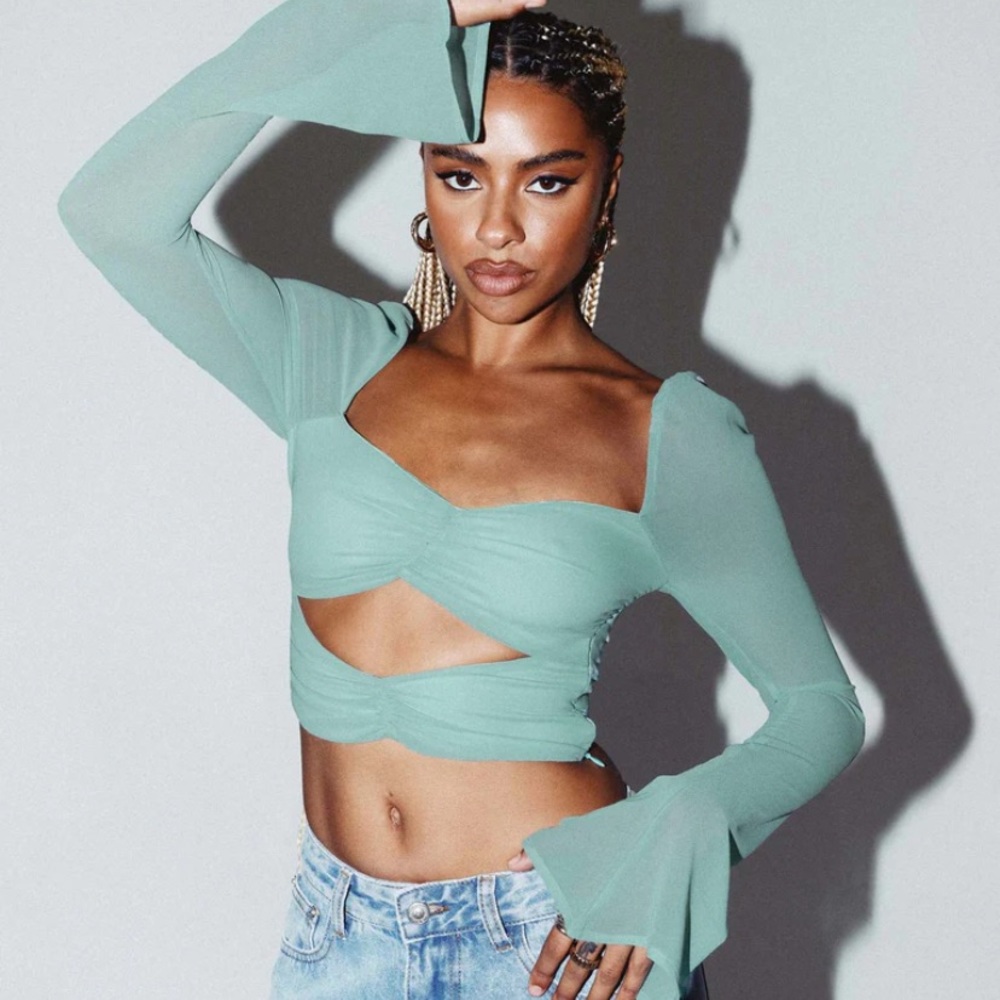 Princess Polly Light Blue Cut Out Long Sleeve Top